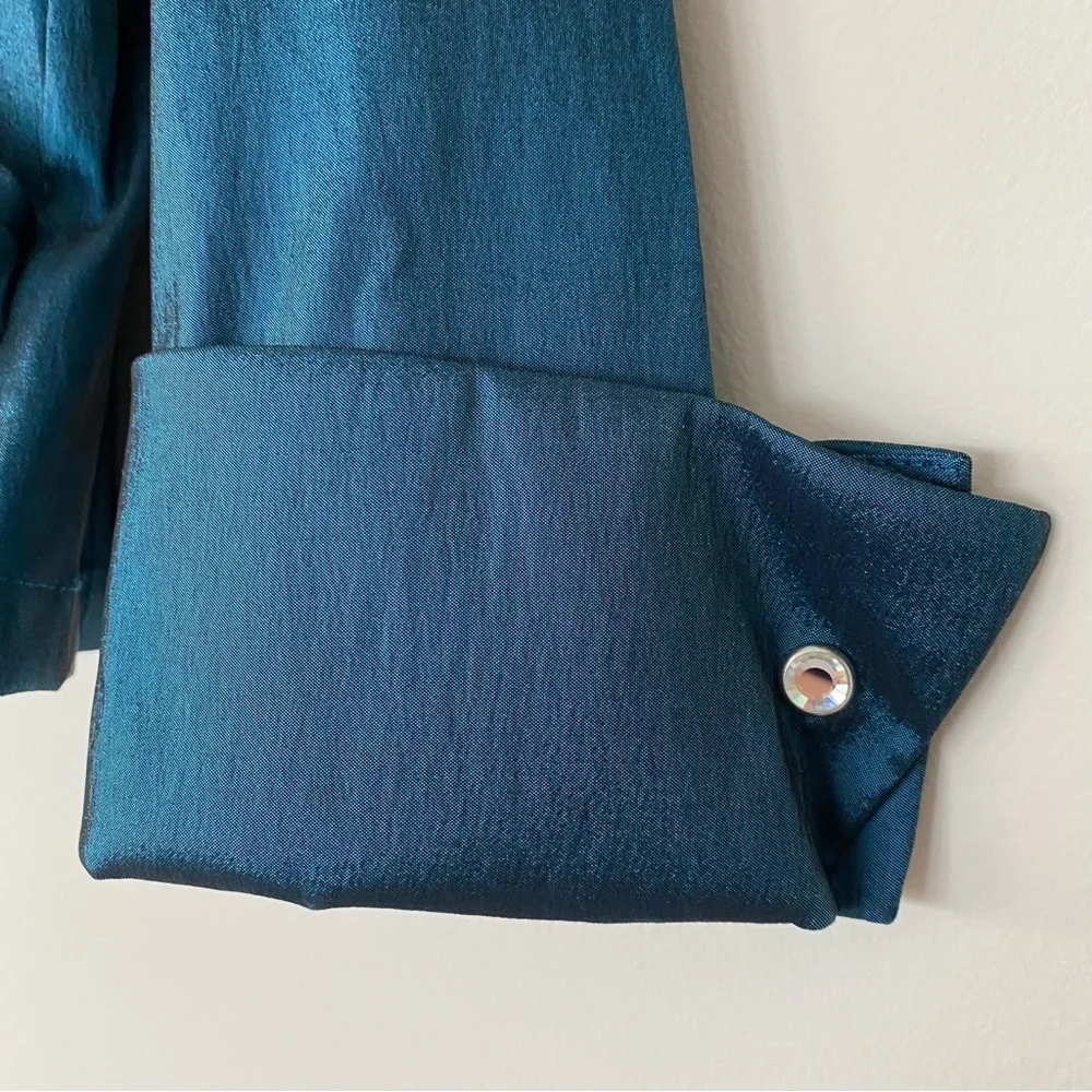 Vintage Tadashi Two-Piece Set Sz 4 Teal Satin Skirt Blouse Wedding Event 90s Y2K - Picture 4 of 16